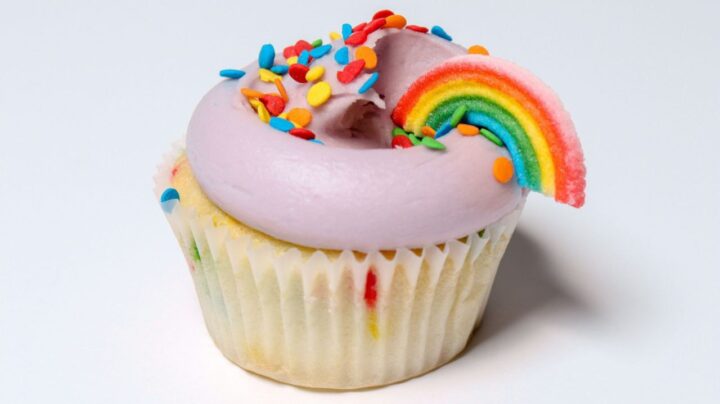 Cupcake with rainbow toppings