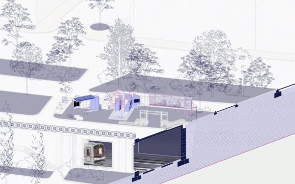 ein Schnitt durch die Rossauer Lände, den Alsergarten und die darunterliegende U-Bahn